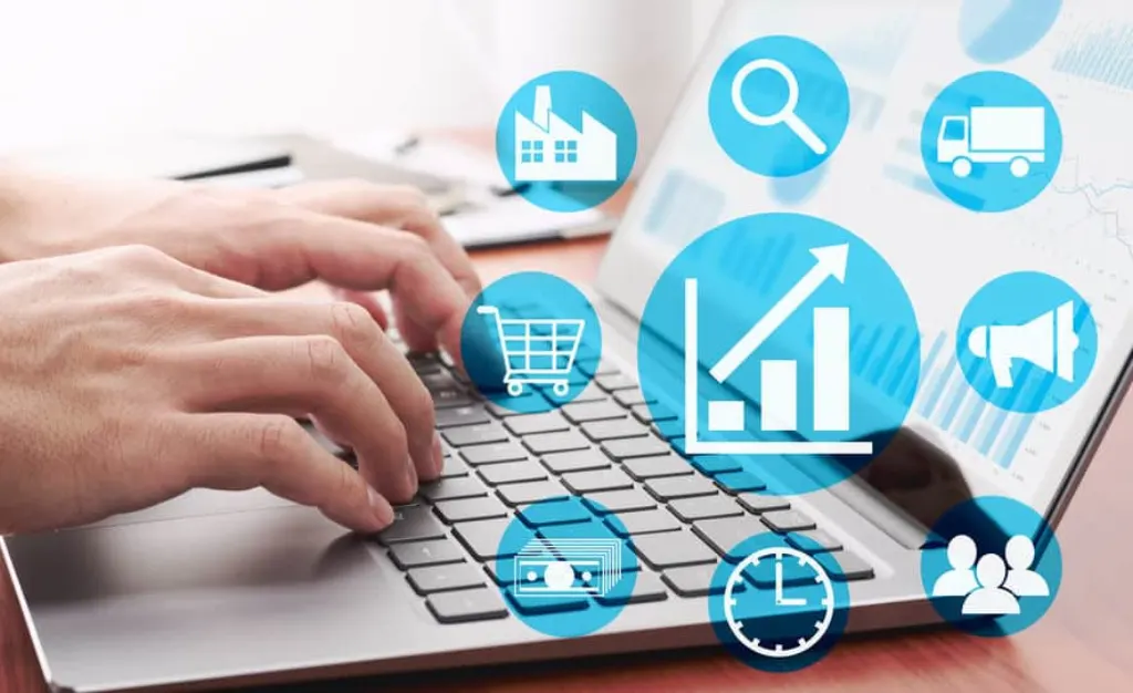 enterprise resource planning concept. businessman analyzing data